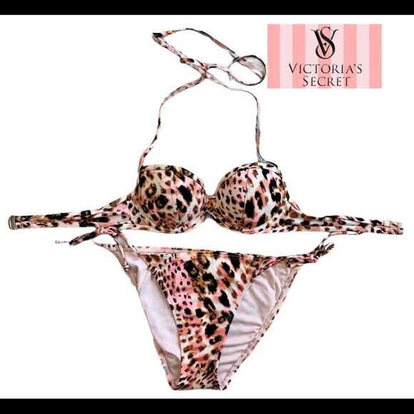 Victoria’s Secret pink leopard print bikini S/32B - Picture 1 of 6
